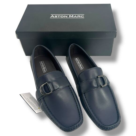 NEW Aston Marc Men's Navy Blue Charter Bit Loafer Size 11 Faux Leather Slip On - Picture 3 of 11